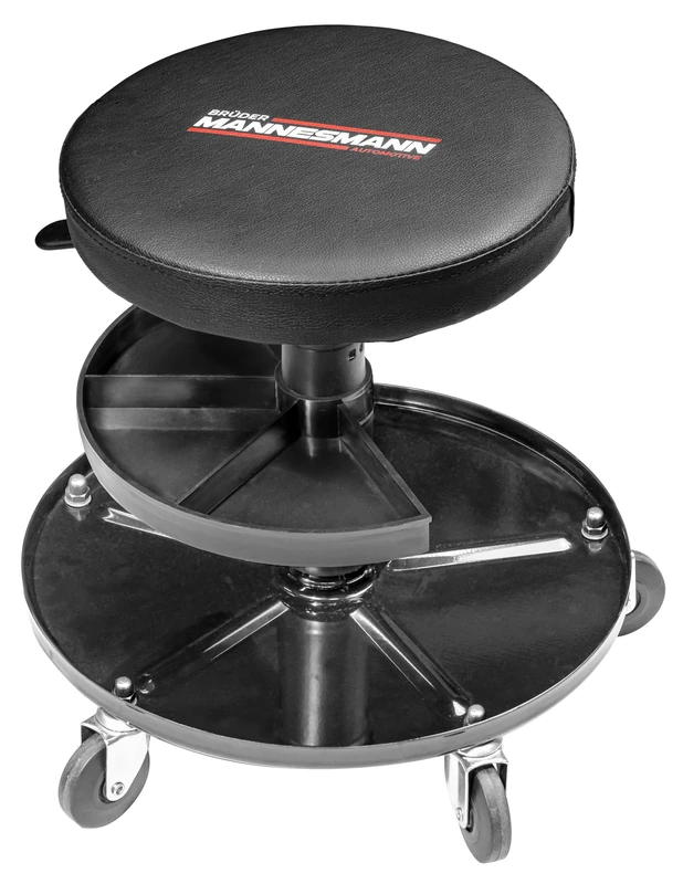 Brüder Mannesmann M00355 Workshop Stool Height-Adjustable with Tool Tray and Padded Seat Rolling Stool for Workshop, Garage and Assembly