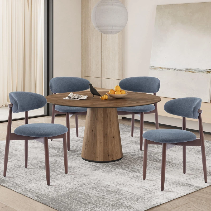 COLAMY Modern Dining Chairs Set with Wooden Legs – Upholstered Fabric Dining Room Chairs with Curved Backrest, Soft Cushion Seat, and Sturdy Rubberwood Frame for Kitchen, Living Room, or Café