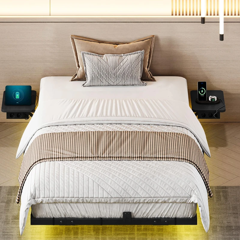YITAHOME LED Bed with USB-C Charging Station Headboard without Mattress 120 x 200 cm