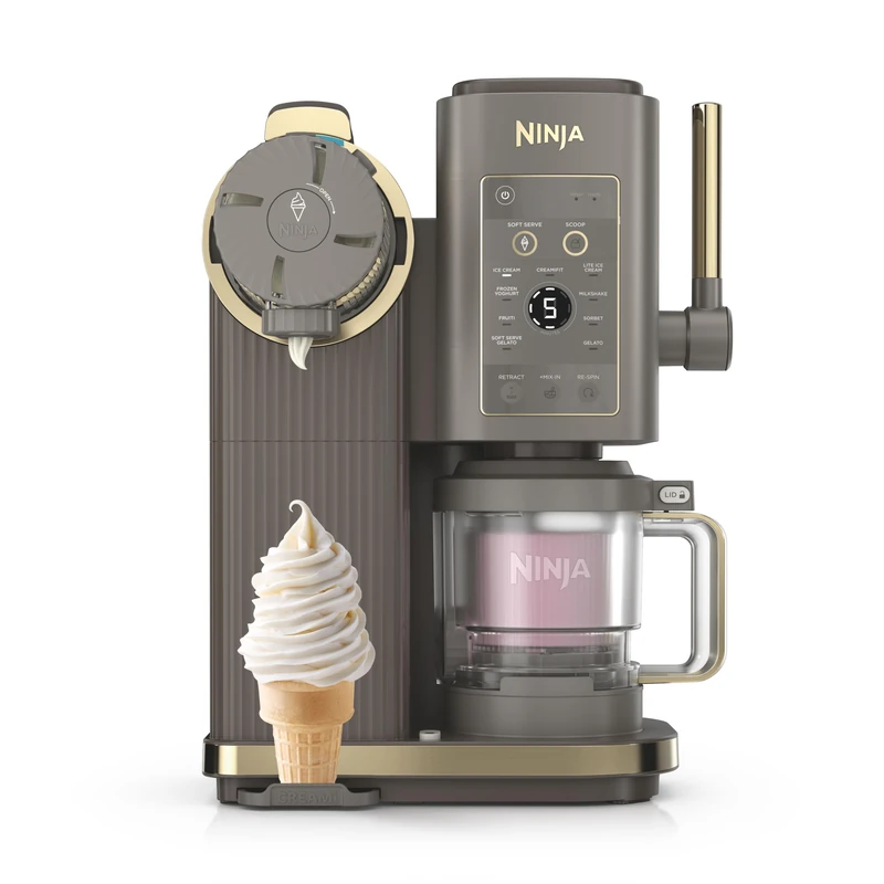 Ninja CREAMi Scoop and Swirl Soft Serve and Ice Cream Maker with 2x Tubs, 13 Functions, Makes Ice Cream, Soft Serve, Gelato, Sorbet, Milkshakes and More, Mix-In Option, Mocha NC701UKBR