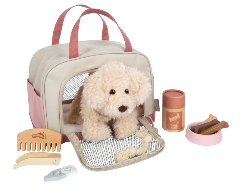 Small Foot Dog with Carrier Bag and Grooming Set Pink, Pet Play Set, Ages 2+