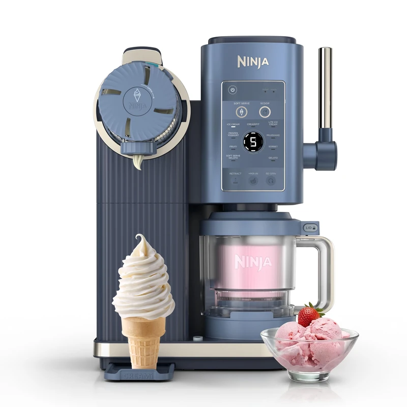 Ninja CREAMi Scoop and Swirl Soft Serve and Ice Cream Maker with 2x Tubs, 13 Functions, Makes Ice Cream, Soft Serve, Gelato, Sorbet, Milkshakes and More, Mix-In Option, Navy NC701UKBL