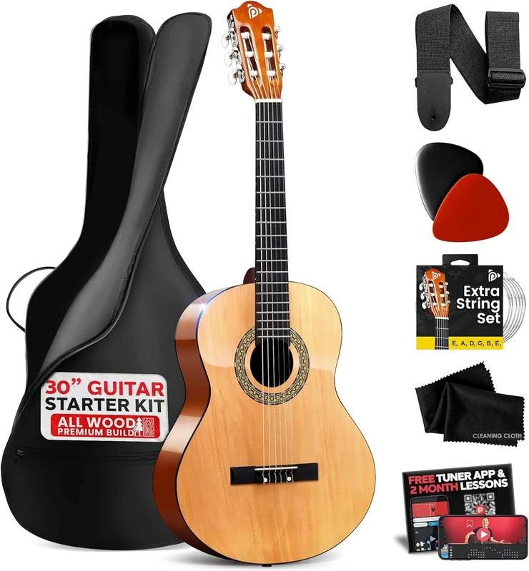 Beginner 30” Classical Acoustic Guitar - 1/4 Junior Size 6 String Linden Wood Guitar w/Gig Bag, Tuner, Nylon Strings, Picks, Strap, For Beginners, Adults