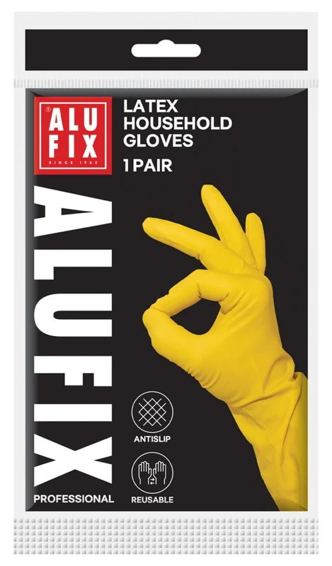 Alufix Economy Latex Household Gloves/ 30 g/Size L/Yellow/ 1 Pair