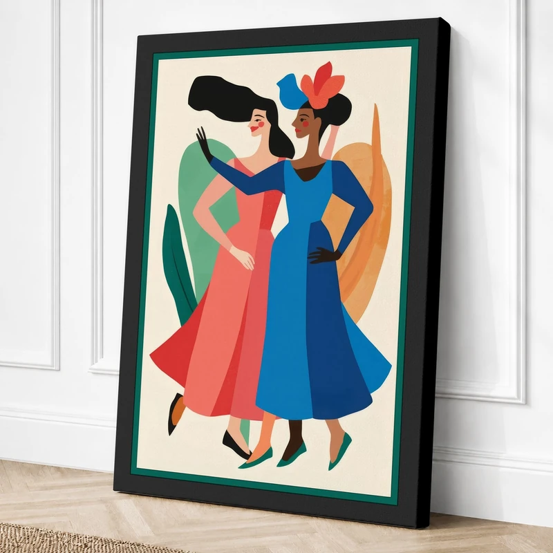 Two Women Together Canvas Wall Art Print 36x24 Inch (91 x 61 cm)