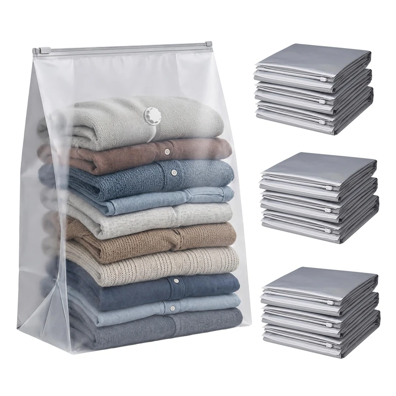 Relaxdays Vacuum Bags, Set of 10, 100 x 80 cm, Compression Bags, grey