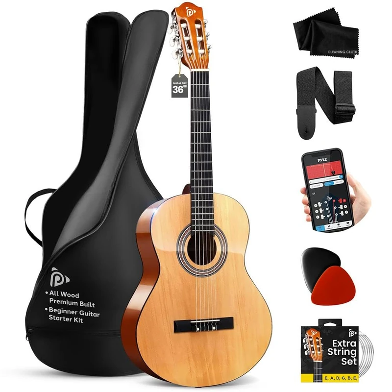 Beginner 36” Classical Acoustic Guitar - 3/4 Junior Size 6 String Linden Wood Guitar w/Gig Bag, Tuner, Nylon Strings, Picks, Strap, For Beginners, Adults