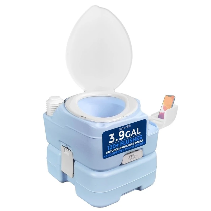 SereneLife Outdoor Camping Toilet, Portable Toilet, Comfortable Flushable for Adults, Travel, Compost, Porta Potty Loo, Detachable Waste Tank & Phone Holder, 15L
