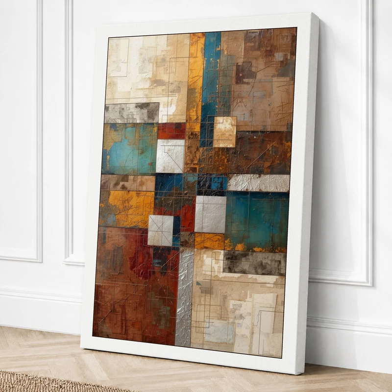 Grid Forms Abstract Canvas Wall Art Print 36x24 Inch (91 x 61 cm)