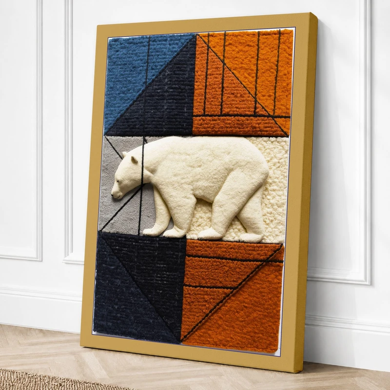 Polar Bear Geometry Eclectic Canvas Wall Art Print 36x24 Inch