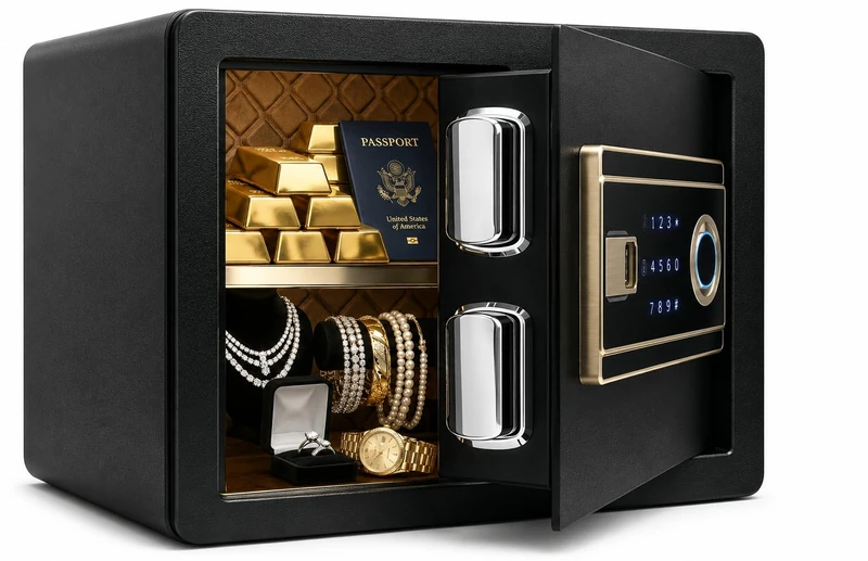 SereneLife Home Safe | Electronic Fingerprint Access Money Safe for Home and Office, Touch Keypad & Lock, Steel, Includes 2 Master Keys