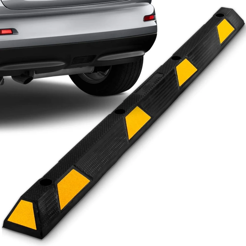 Pyle Garage Wheel Stopper - Traction Protection for the Garage, Car Wheel Stopper as Parking Aid for the Garage at Parking Limitation, Rubber Car Stopper with Reflectors to Protect the Parking Space