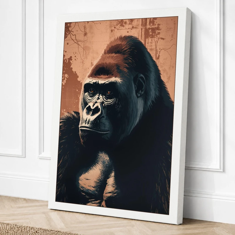 Gorilla's Gaze Vintage Canvas Wall Art Print 36x24 Inch
