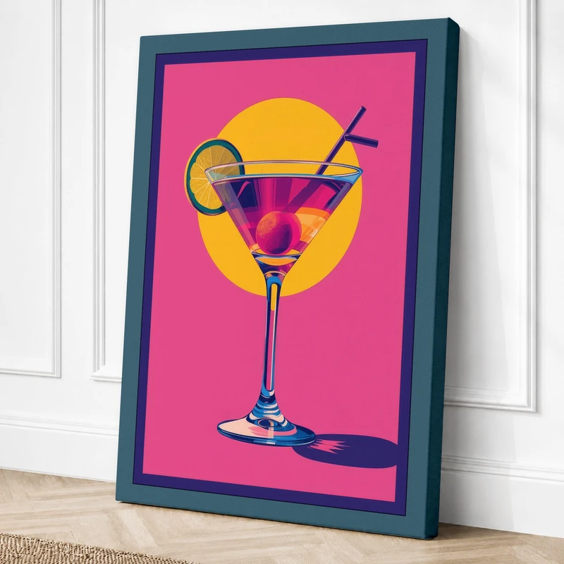 Midnight Martini Retro Canvas Wall Art Print 36x24 Inch (91 x 61 cm)