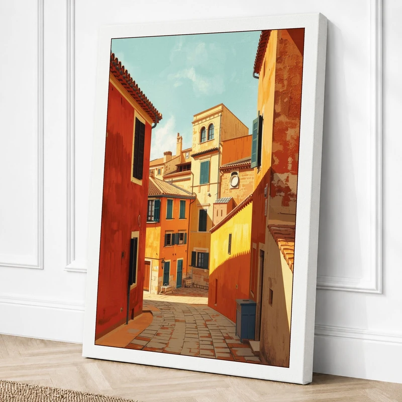 Mediterranean Village Street Canvas Wall Art Print 36x24 Inch