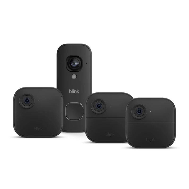 Blink Outdoor 4 Cameras with Blink Wired Video Doorbell 2K+ (Black), Sync Module Core included