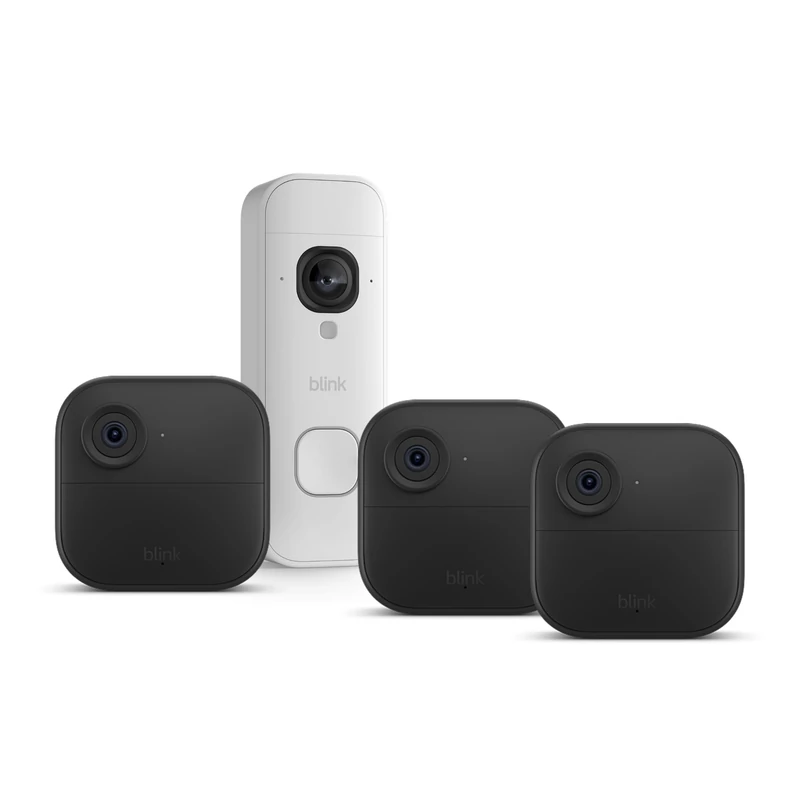 Blink Outdoor 4 Cameras with Blink Battery Video Doorbell 2K+ (White), Sync Module Core included