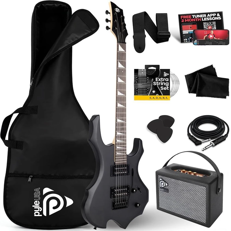 Heavy Metal Electric Guitar Axe with Amplifier Kit, Full Size 6 String Instrument Package 10W Amp Bundle, Starter Combo Pack For All Ages, Youth Beginner and Intermediate Player