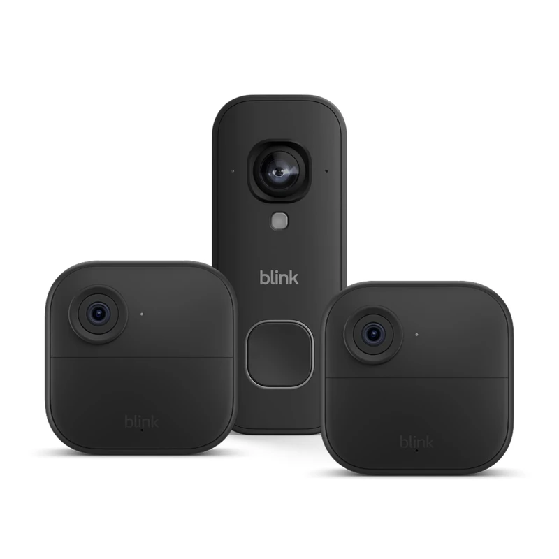 Blink Outdoor 4 Cameras with Blink Wired Video Doorbell 2K+ (Black), Sync Module Core included
