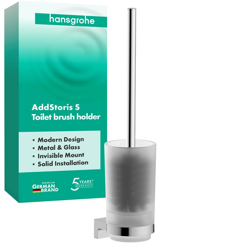 hansgrohe AddStoris S - toilet brush wit holder, toilet brush holder for wall mounting, concealed fastening, bathroom accessories, chrome, 41782000
