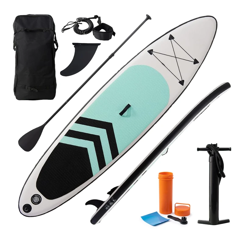 Relaxdays Inflatable SUP Board Set, Paddle, Pump, 150 kg, HWD: 15x80x320 cm, Drop-Stitch, Multicoloured