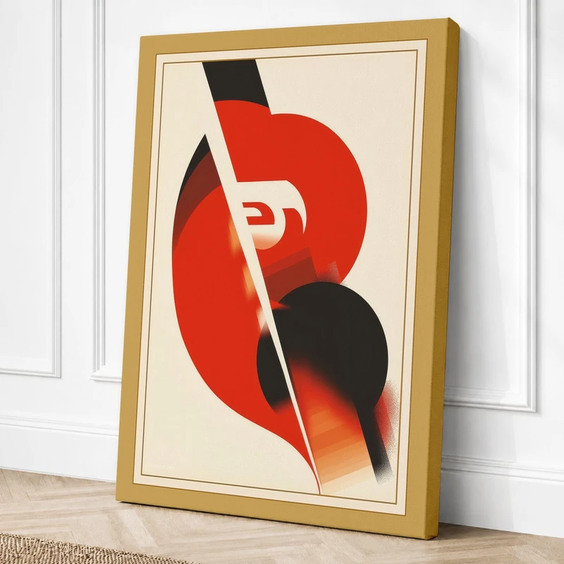 Red Circle, White Letter Art Canvas Wall Art Print 36x24 Inch (91 x 61 cm)