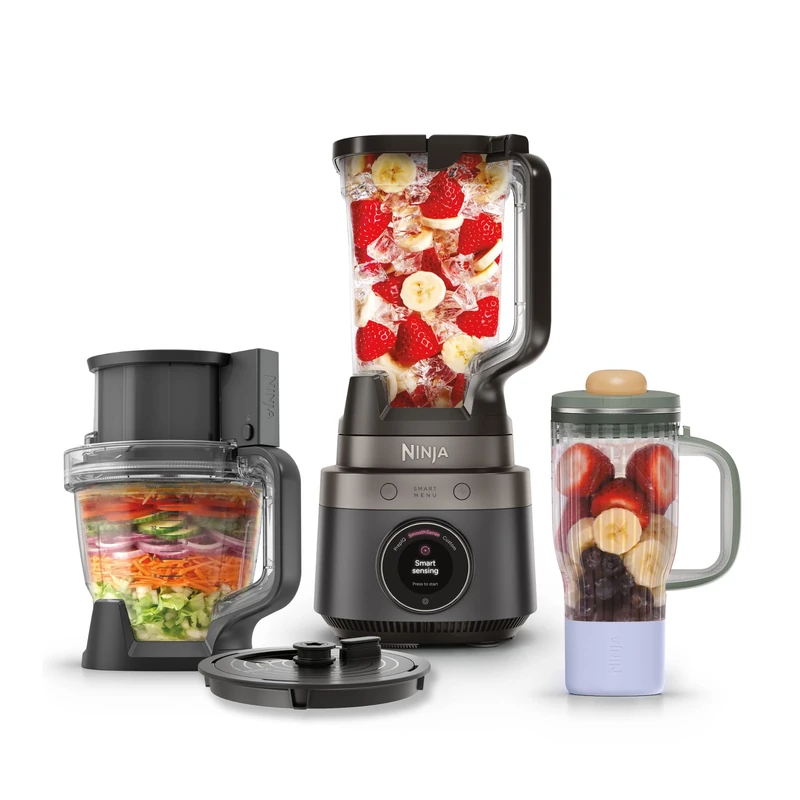 Ninja CrushBOSS 3-in-1 Blender & Food Processor Combo, 1200 Watts, SmoothSense, 3 Smart Presets, XL 2.1L Jug, BlendBOSS Tumbler, TotalPrepBOSS Food Processor, Onyx LB401UKBK