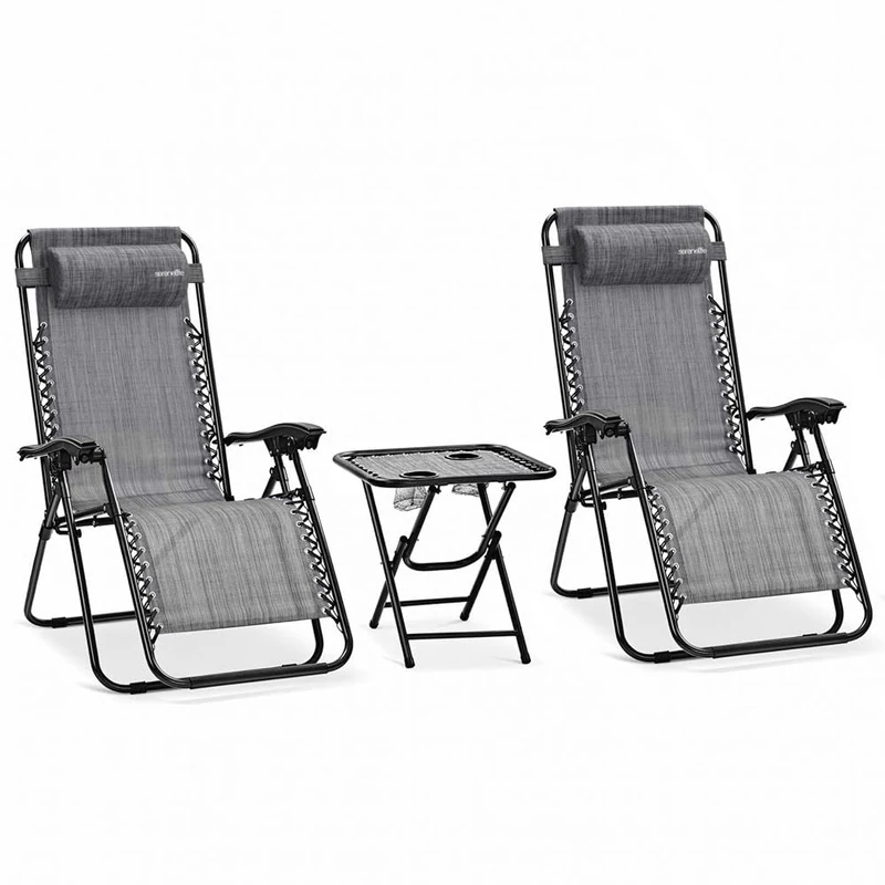 SereneLife Zero Gravity Chairs Set of 2 - Adjustable Outdoor Lounge Chairs with Side Table, Cup Holders, Removable Pillows, Folding Portable Patio, Backyard, Poolside, Beach Camping Chairs - Color