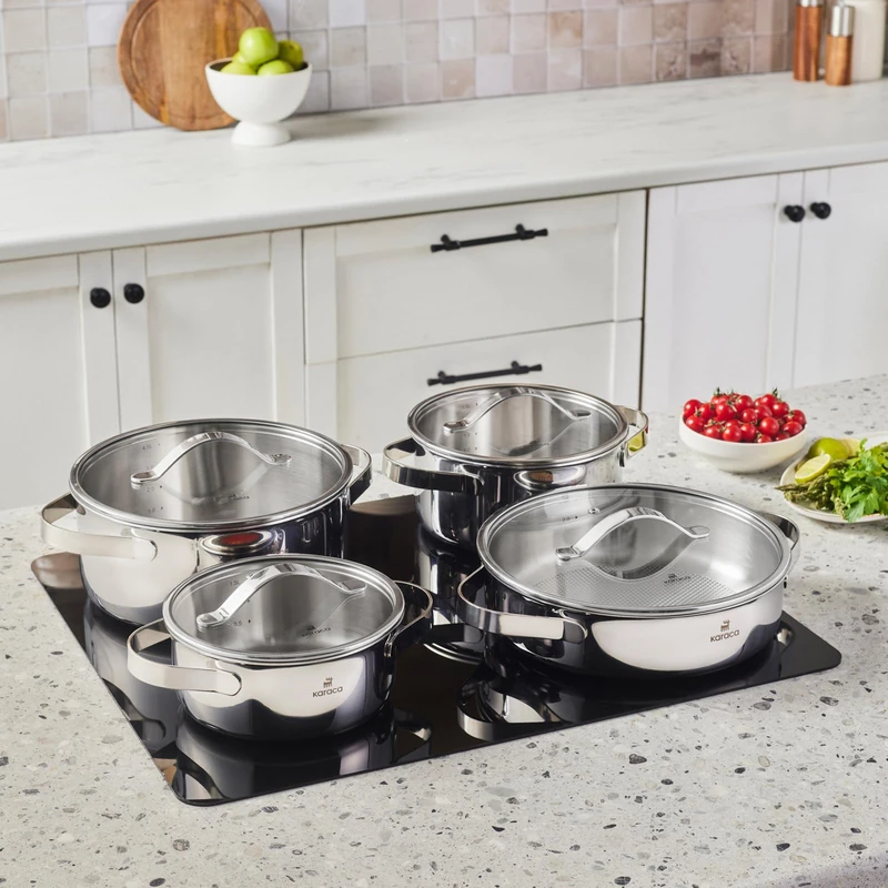 KARACA Culinara 3-Ply Stainless Steel 8-Piece Induction Cookware Set Silver