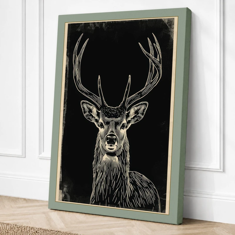 Stag with Antlers Rustic Canvas Wall Art Print 36x24 Inch
