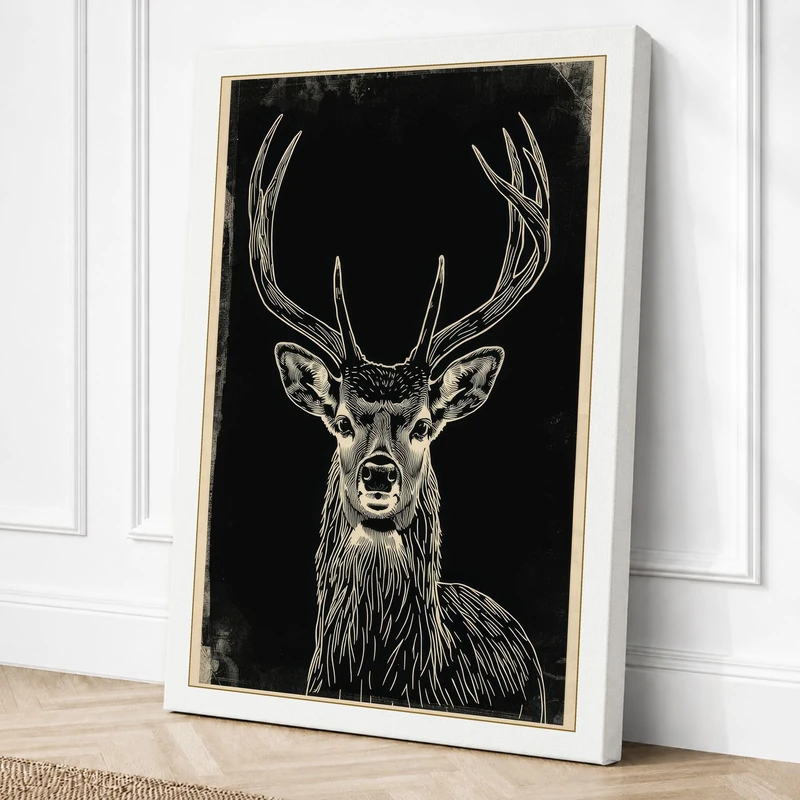 Stag with Antlers Rustic Canvas Wall Art Print 36x24 Inch