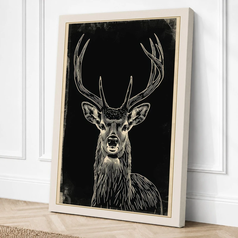 Stag with Antlers Rustic Canvas Wall Art Print 36x24 Inch