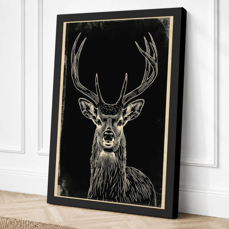 Stag with Antlers Rustic Canvas Wall Art Print 36x24 Inch