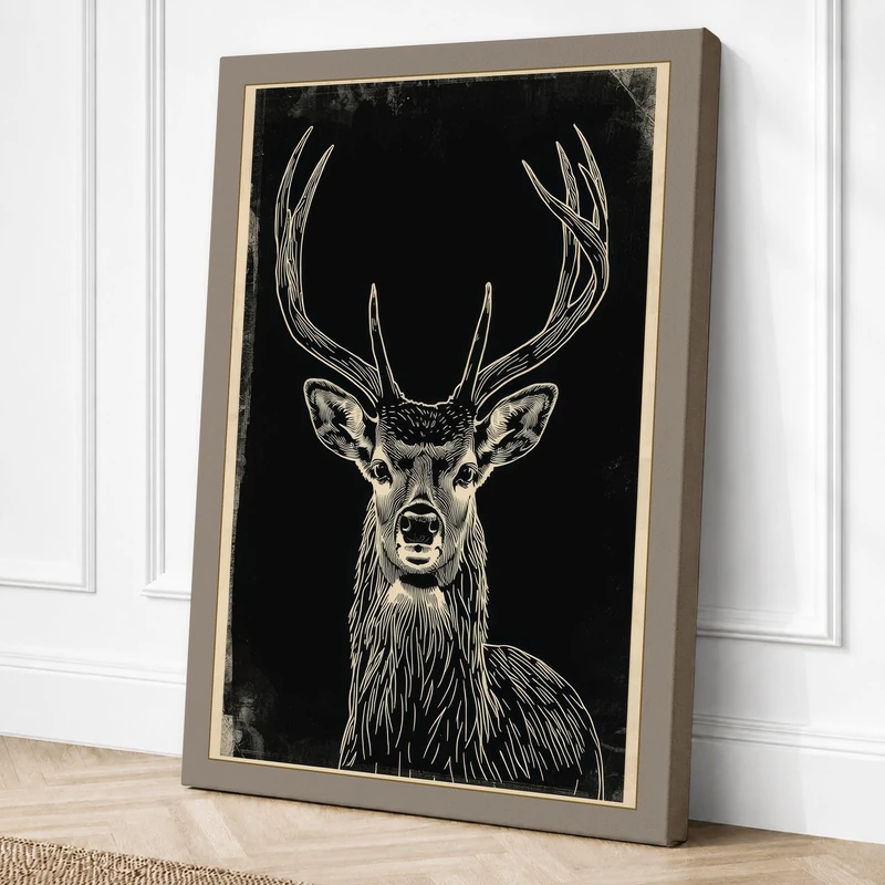 Stag with Antlers Rustic Canvas Wall Art Print 36x24 Inch