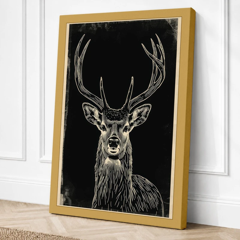 Stag with Antlers Rustic Canvas Wall Art Print 36x24 Inch
