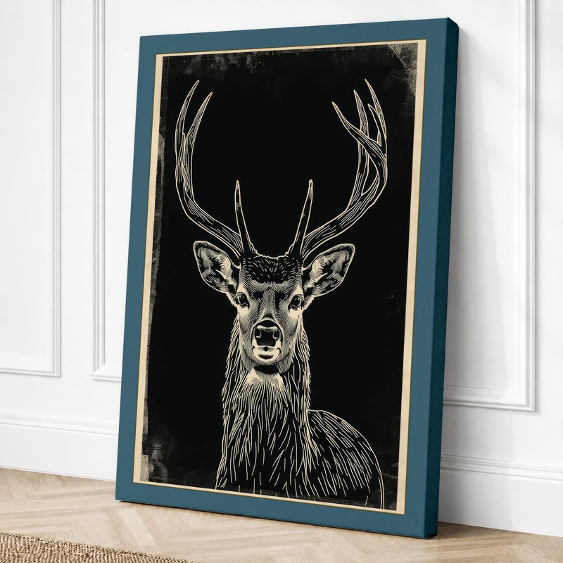 Stag with Antlers Rustic Canvas Wall Art Print 36x24 Inch