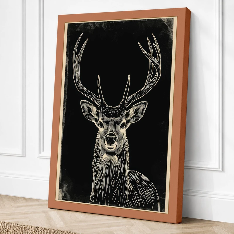 Stag with Antlers Rustic Canvas Wall Art Print 36x24 Inch