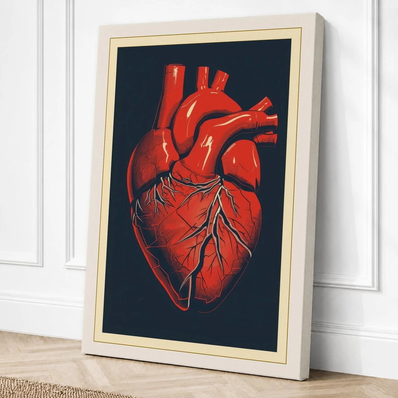 Anatomical Heart Vintage Canvas Wall Art Print 36x24 Inch