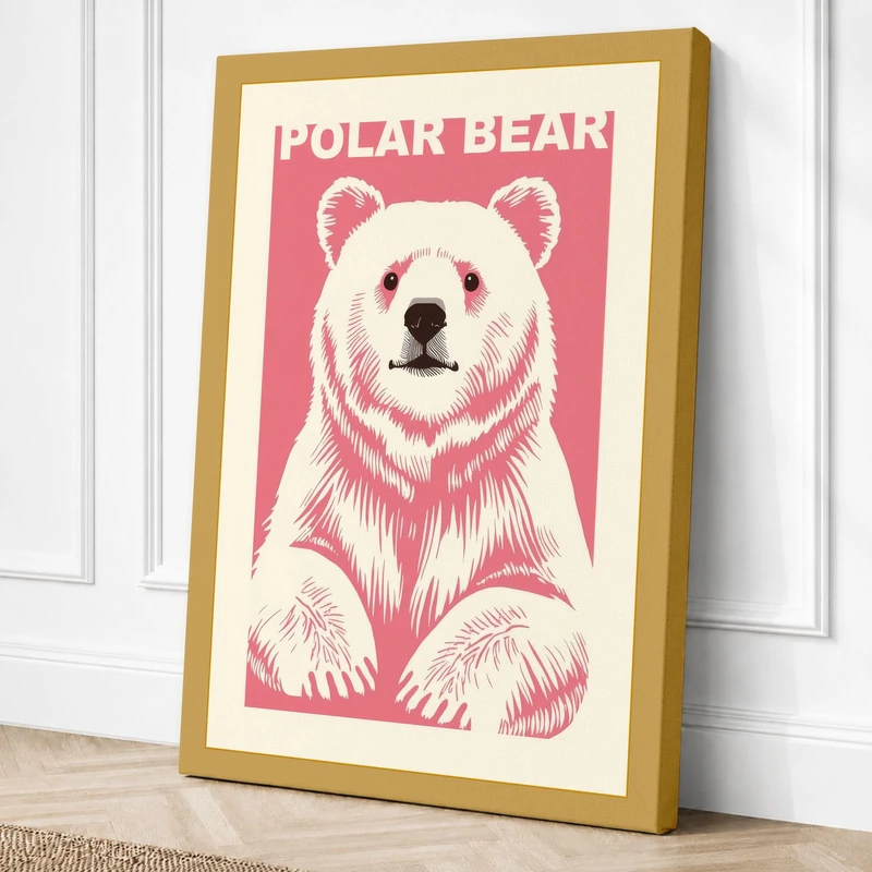 Polar Bear Portrait Retro Canvas Wall Art Print 36x24 Inch