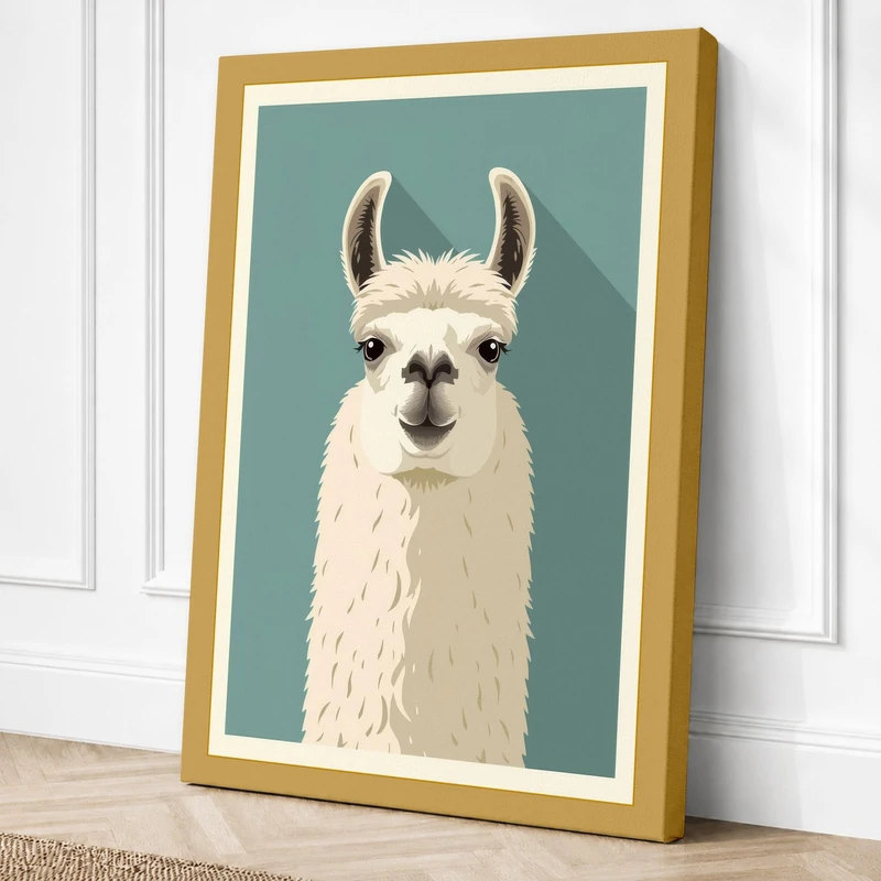 Llama Face Minimalist Canvas Wall Art Print 36x24 Inch
