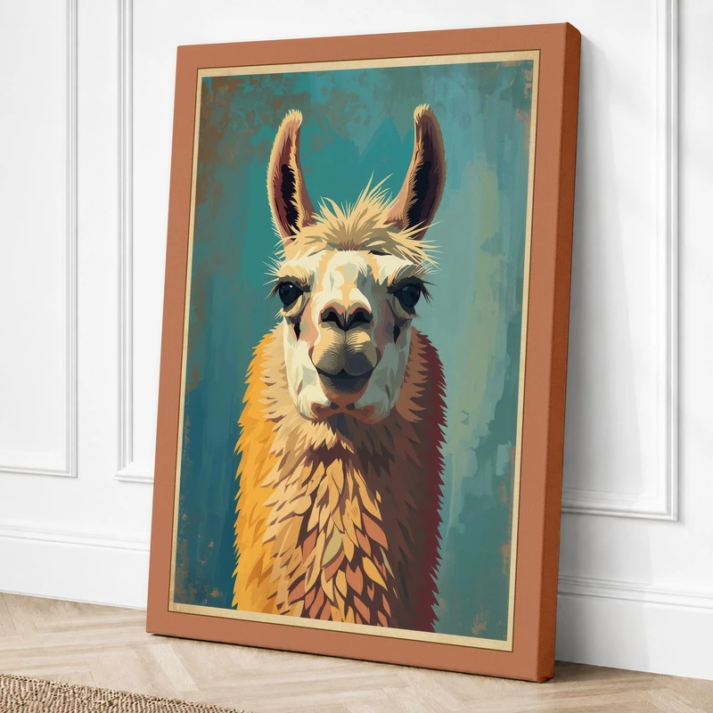 Llama Portrait Boho Canvas Wall Art Print 36x24 Inch