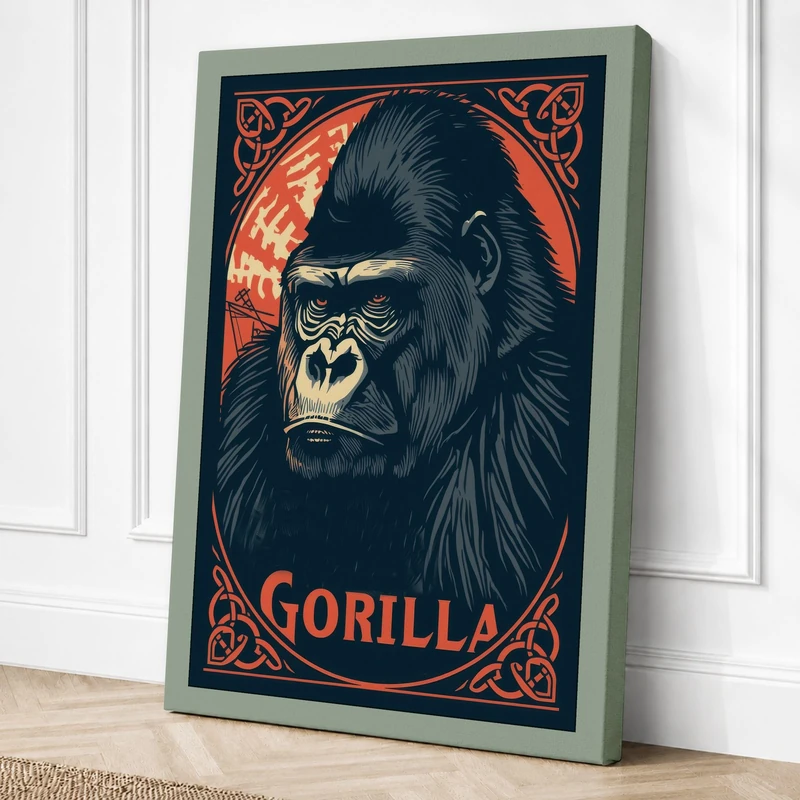 Gorilla Rising Retro Canvas Wall Art Print 36x24 Inch