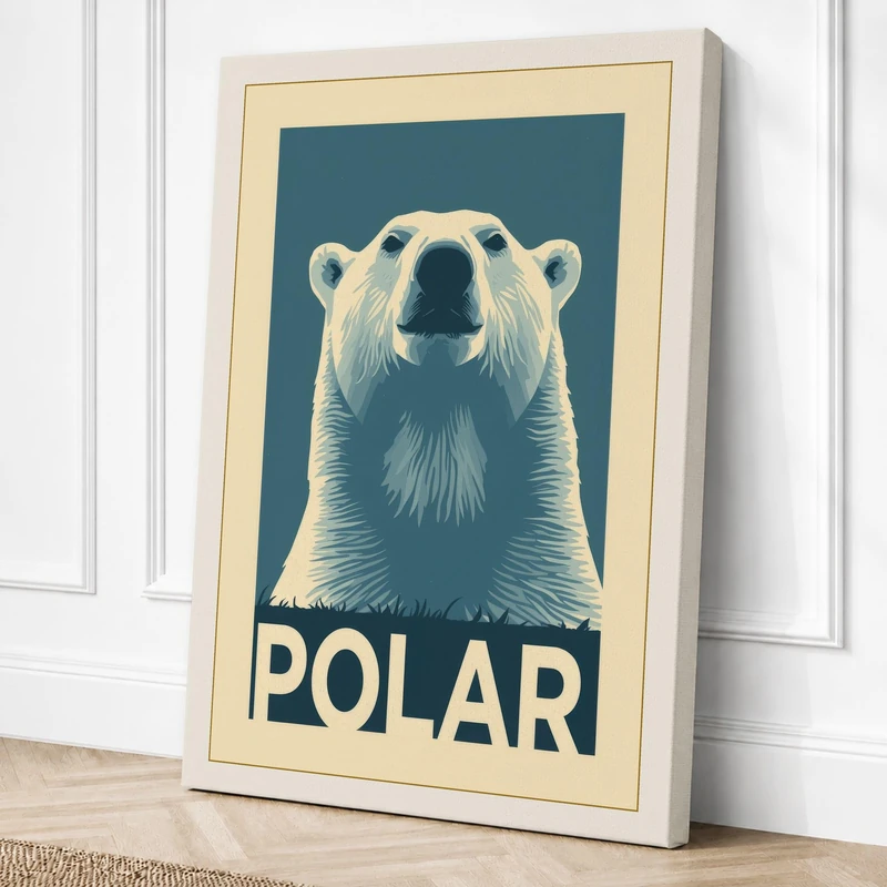 Iconic Polar Bear Art Deco Canvas Wall Art Print 36x24 Inch (91 x 61 cm)