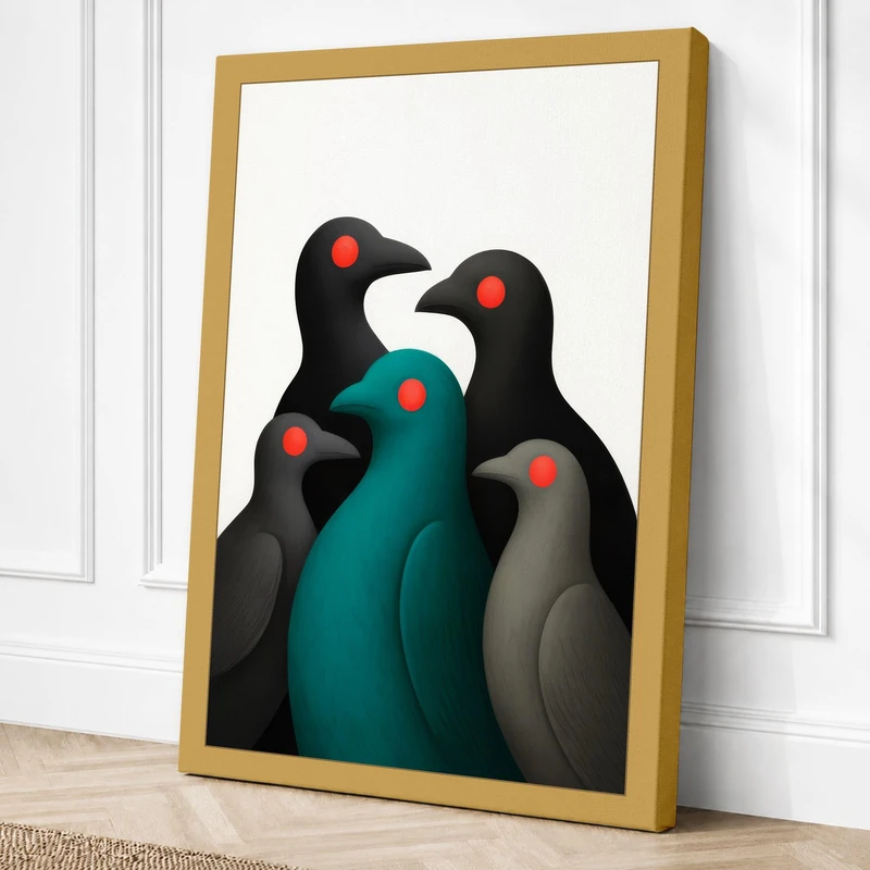 Three Birds Together Canvas Wall Art Print 36x24 Inch (91 x 61 cm)