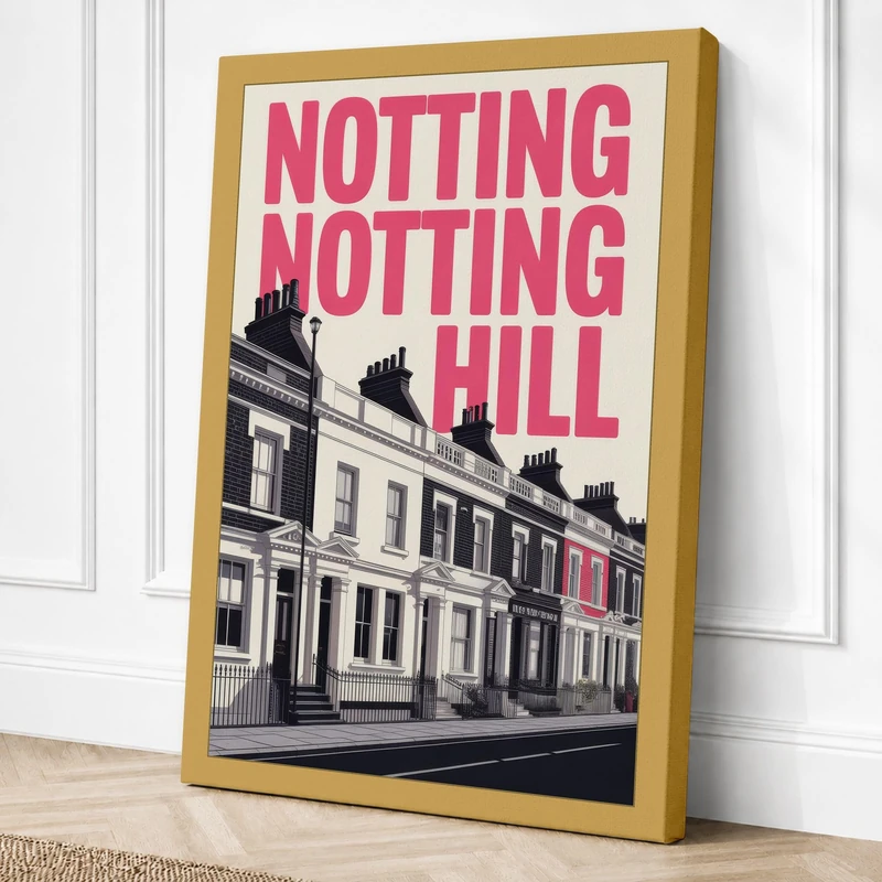 Notting Hill Typography Canvas Wall Art Print 36x24 Inch (91 x 61 cm)