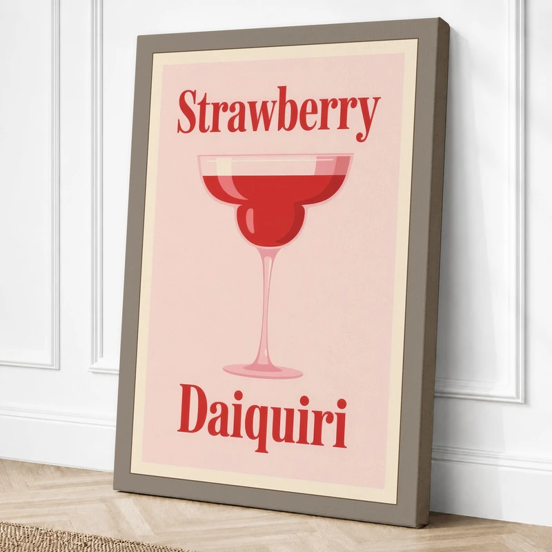 Strawberry Daiquiri Retro Canvas Wall Art Print 36x24 Inch (91 x 61 cm)