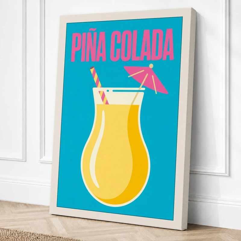 Piña Colada Dreams Retro Canvas Wall Art Print 36x24 Inch (91 x 61 cm)
