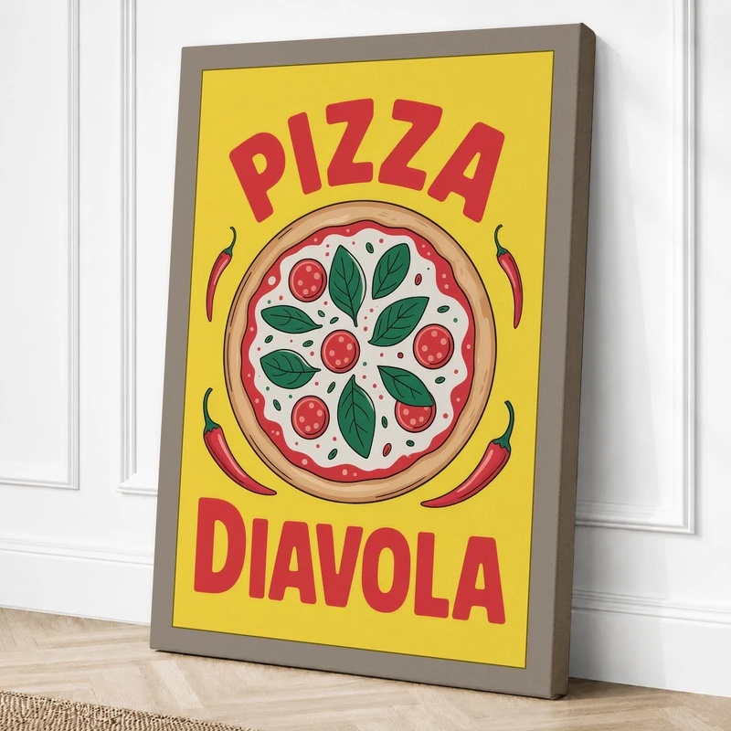 Pizza Diavola Canvas Wall Art Print 36x24 Inch