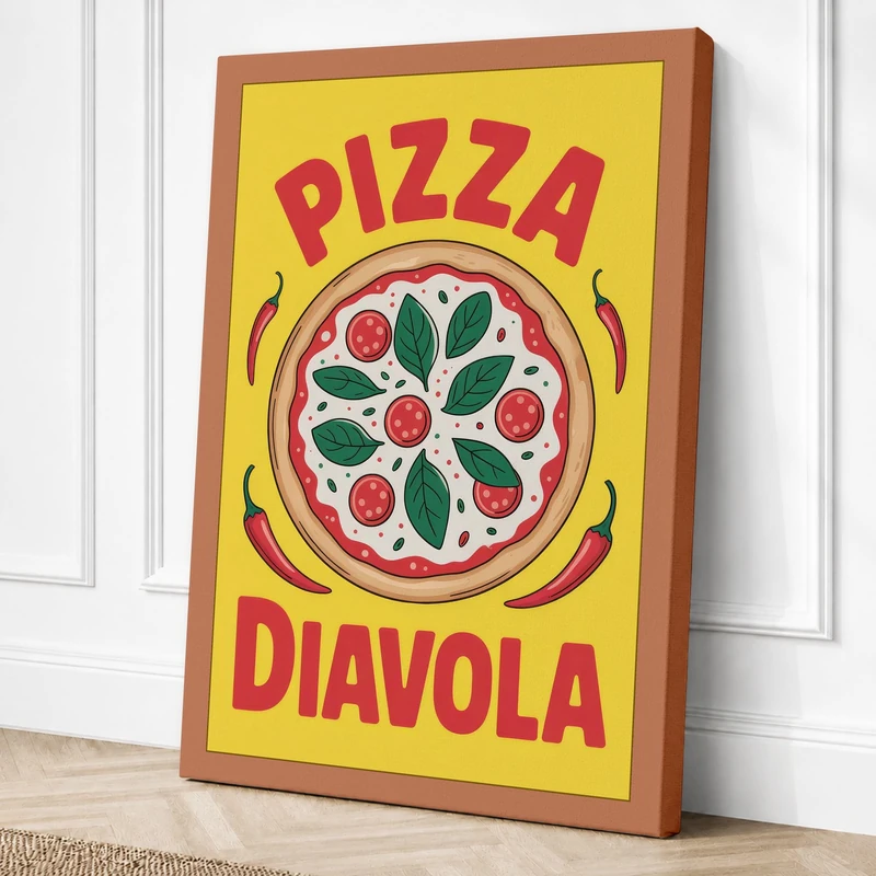 Pizza Diavola Modern Canvas Wall Art Print 36x24 Inch (91 x 61 cm)