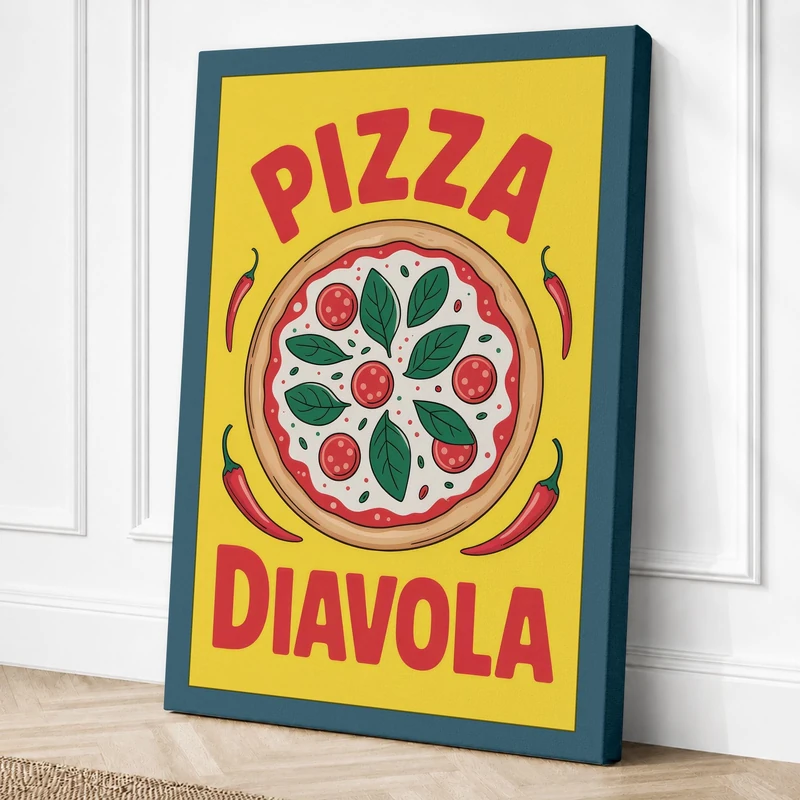 Pizza Diavola Modern Canvas Wall Art Print 36x24 Inch (91 x 61 cm)